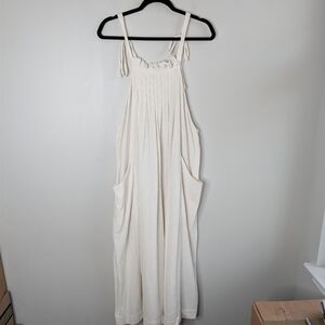 Free People Cream Wide-Leg Jumpsuit with Tie Straps